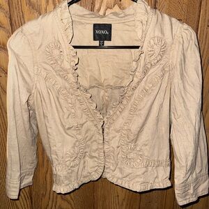 XOXO Embroidered Cropped Jacket - Biege
